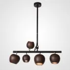 Реечный, рядный светильник CONNY 5 круглых плафонов. Темное дерево. Lampatron 1299-4043