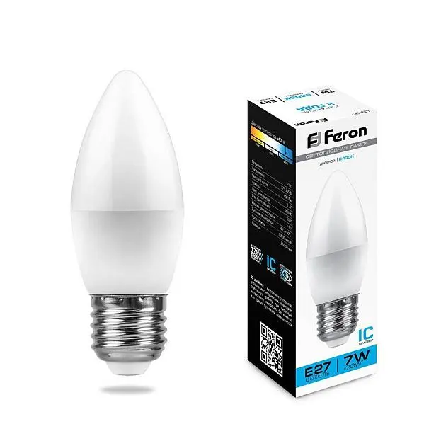 Лампа светодиодная Feron 25883 LB-97 Свеча E27 7W 6400K Лампа светодиодная Feron 25883 LB-97 Свеча E27 7W 6400K