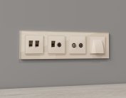 Комплект механизма розетки компьютерной + TV оконечной RJ-45 (8P8C) CAT6/50-870 MHz 1dB с автоматической защитной шторкой ALFA Volt MA332510 QUANT Бежевый матовы