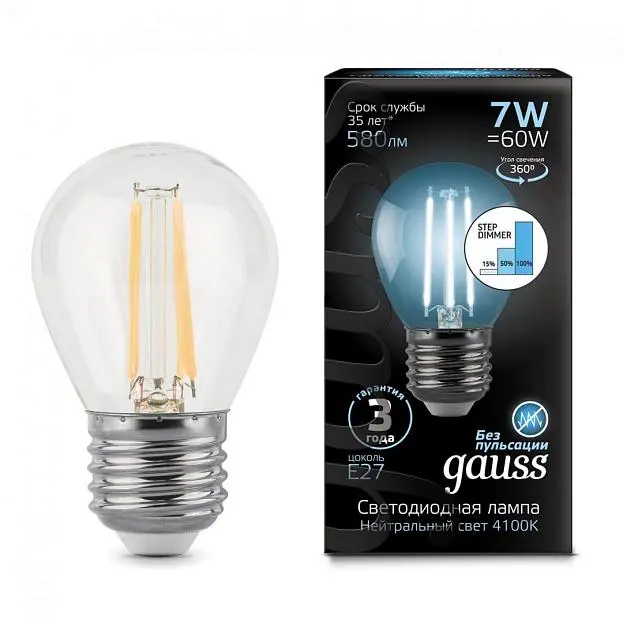 Лампа 105802207-S Gauss E27 7W 4100K прозрачная