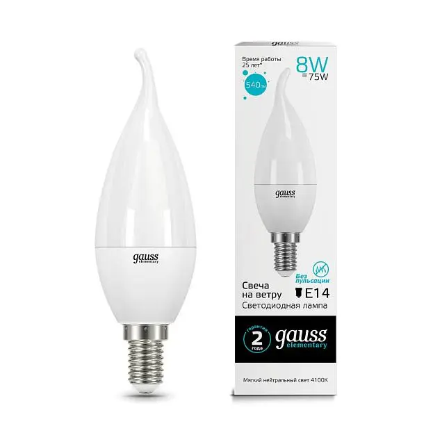 Лампа светодиодная Gauss 34128 E14 8W 4100K матовая Elementary Candle