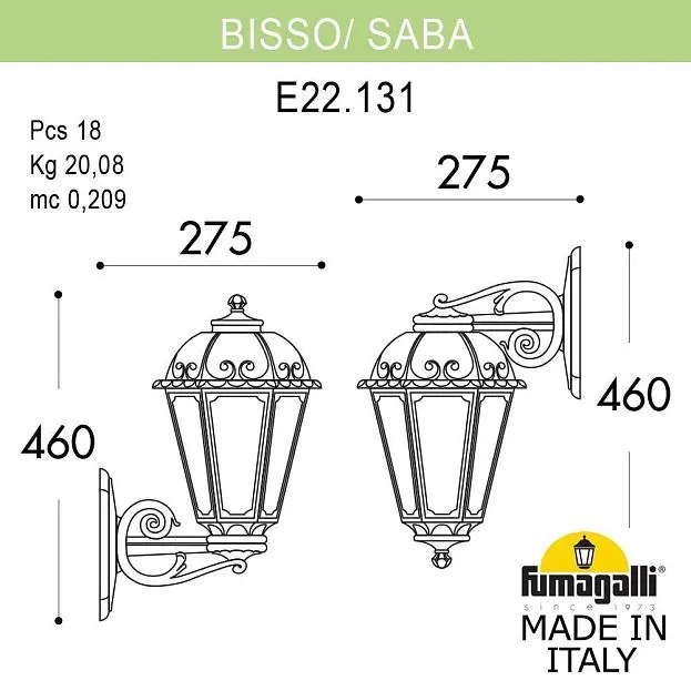 Светильник уличный настенный FUMAGALLI BISSO/SABA K22.131.000.VYF1R Светильник уличный настенный FUMAGALLI BISSO/SABA K22.131.000.VYF1R