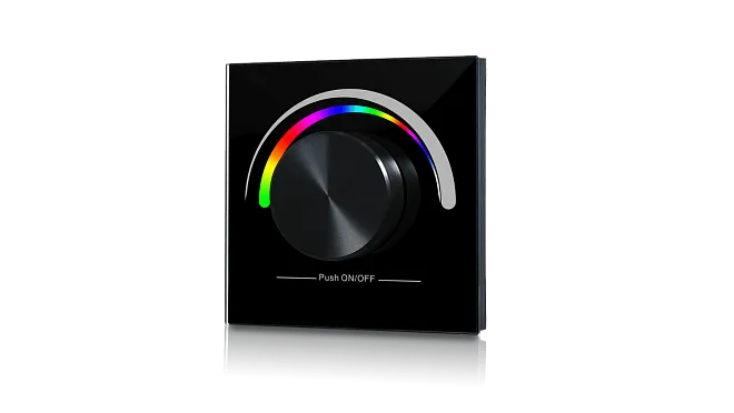 Радио панель встраиваемая в стену с валкодером на 1 зону для RGB ленты, черная SWG W-RGB-B Радио панель встраиваемая в стену с валкодером на 1 зону для RGB ленты, черная SWG W-RGB-B
