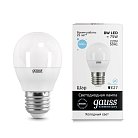 Лампа Gauss 53238 E27 8W 6500K шар матовый Elementary