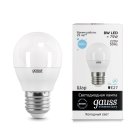 Лампа Gauss 53238 E27 8W 6500K шар матовый Elementary