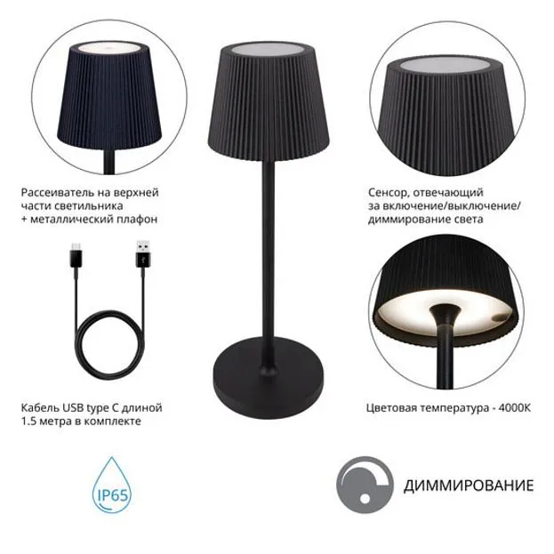 Уличный настольный светильник Arte Lamp A1616LT-1BK FUYUE