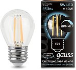 Лампа Gauss 105802205-D диммируемая филаментная E27 5W 4100К шар прозрачный Filament Globe D