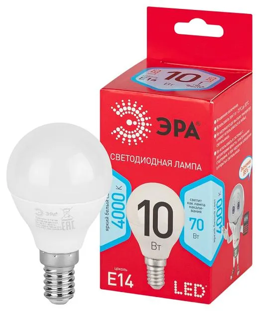 Лампочка светодиодная ЭРА LED P45-10W-840-E14 R