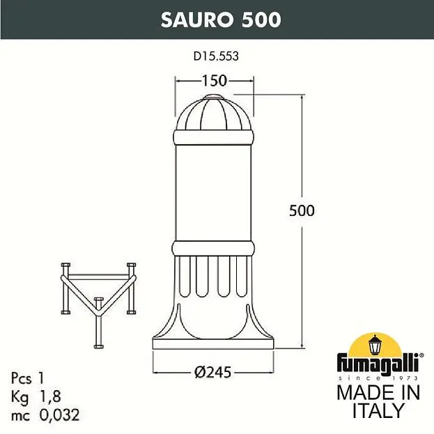 Садовый светильник-столбик FUMAGALLI SAURO 500 D15.553.000.VXF1R.FRA Садовый светильник-столбик FUMAGALLI SAURO 500 D15.553.000.VXF1R.FRA