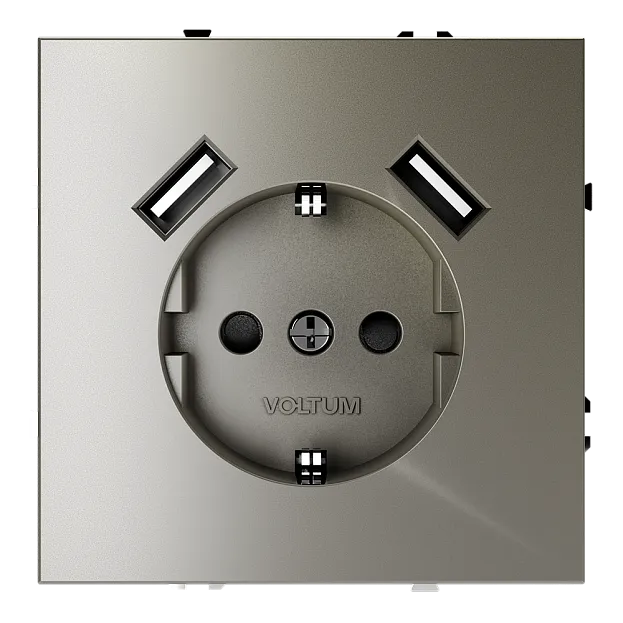 Розетка встраиваемая Voltum VLS040404 S70 с заземлением и защитными шторками, 16А, с USB, A+A, (шелк) Розетка встраиваемая Voltum VLS040404 S70 с заземлением и защитными шторками, 16А, с USB, A+A, (шелк)