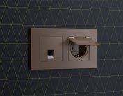 Комплект механизма компьютерной розетки RJ-45 (8P8C) CAT6A экранированной с автоматической защитной шторкой ALFA Темная бронза матовый Volt MA642005 QUANT