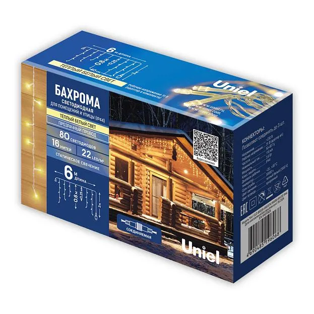 Гирлянда Uniel ULD-B6006-080/STK WARM WHITE IP44