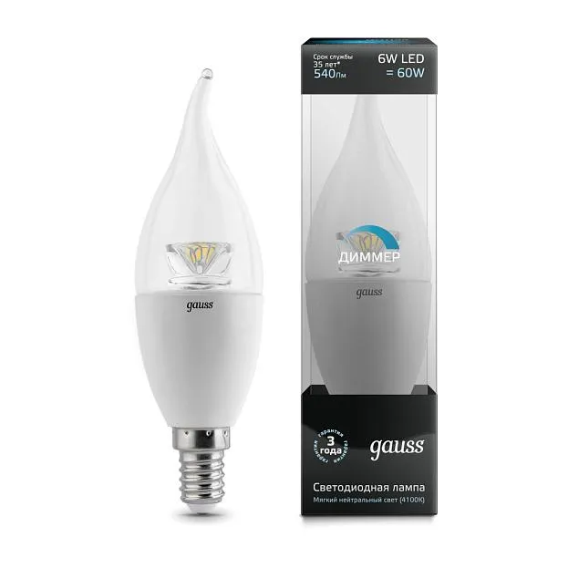 Лампочка светодиодная Gauss 104201206-D Candle Tailed Crystal Clear Лампочка светодиодная Gauss 104201206-D Candle Tailed Crystal Clear