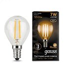 Лампа Gauss 105801107 филаментная E14 7W 2700К шар прозрачный Filament Globe