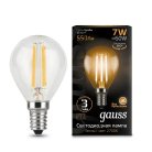 Лампа Gauss 105801107 филаментная E14 7W 2700К шар прозрачный Filament Globe