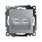 Розетка компьютерная 2-местная RJ-45 (механизм)  Stekker 50005 GLS00-7109-03 , серия Катрин, серебро