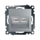 Розетка компьютерная 2-местная RJ-45 (механизм)  Stekker 50005 GLS00-7109-03 , серия Катрин, серебро