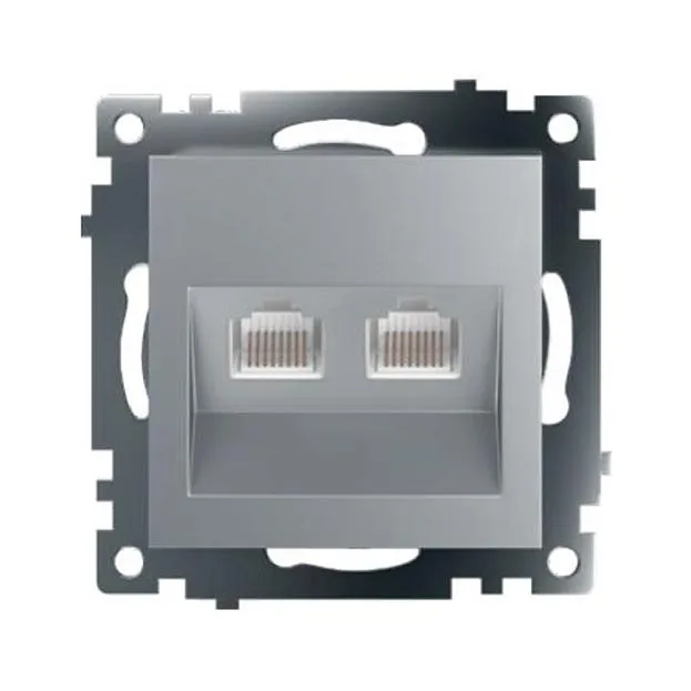 Розетка компьютерная 2-местная RJ-45 (механизм) Stekker 50005 GLS00-7109-03 , серия Катрин, серебро Розетка компьютерная 2-местная RJ-45 (механизм) Stekker 50005 GLS00-7109-03 , серия Катрин, серебро