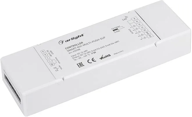 Контроллер Arlight 032988 SMART-K41-MULTI-PUSH-SUF (12-48V, 5x6A, RGB-MIX, 2.4G) Контроллер Arlight 032988 SMART-K41-MULTI-PUSH-SUF (12-48V, 5x6A, RGB-MIX, 2.4G)