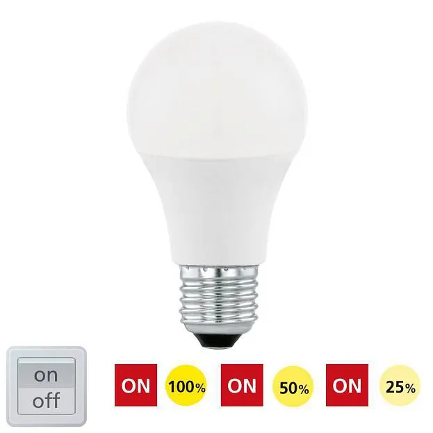 Светодиодная лампа 3 шага диммирования A60, 10W (E27), 3000K, 806lm Eglo 11561