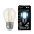 Лампа Gauss 105802209 филаментная E27 9W 4100К шар прозрачный Filament Globe